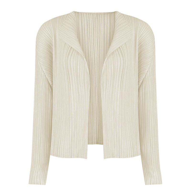 Simple Long-Sleeved Shawl Cardigan Slim-Fit Folding Sleeve Coat for Women Basic Style