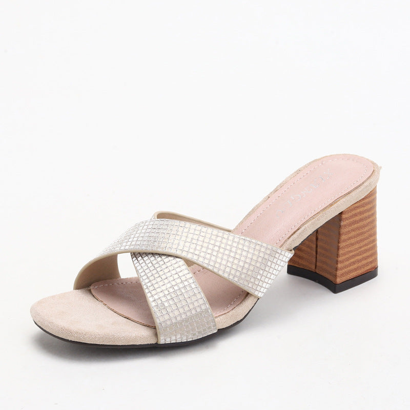 Women's Outdoor Slippers Elegant French Style Sandals Chunky Heel