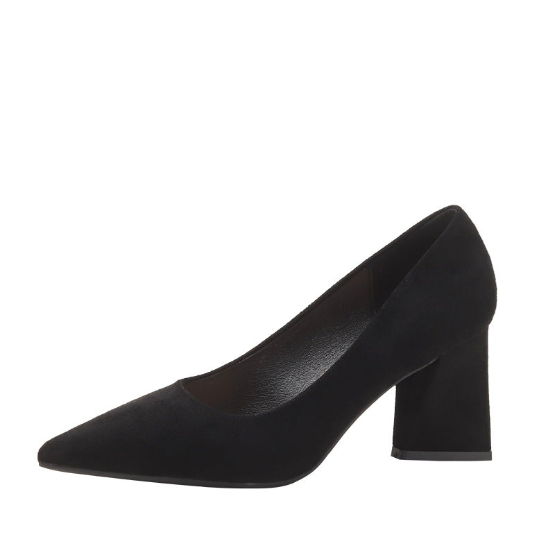 Women's French Heel Shoes Pointed Toe Suede Lady Temperament Socialite Pumps