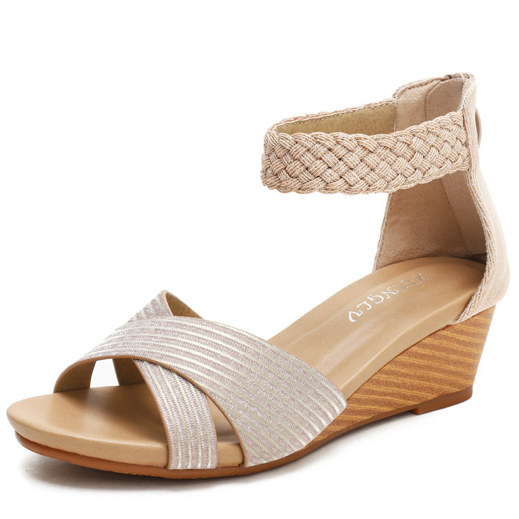 Women's Sandals Summer Women's Shoes Woven Roman Fashion Wedge Heels