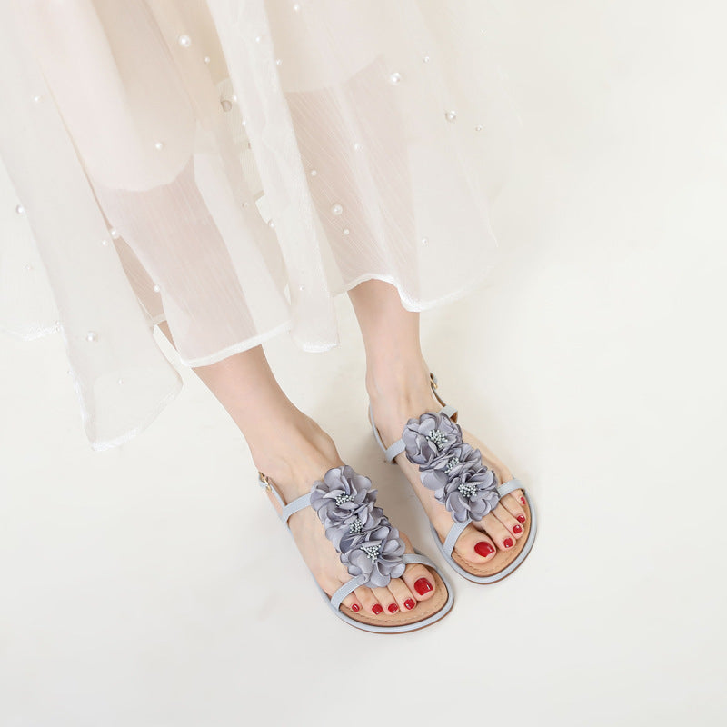 Women's Summer Flat Casual Flower Bohemian Sandals Flat Beach Shoes ZD26-2