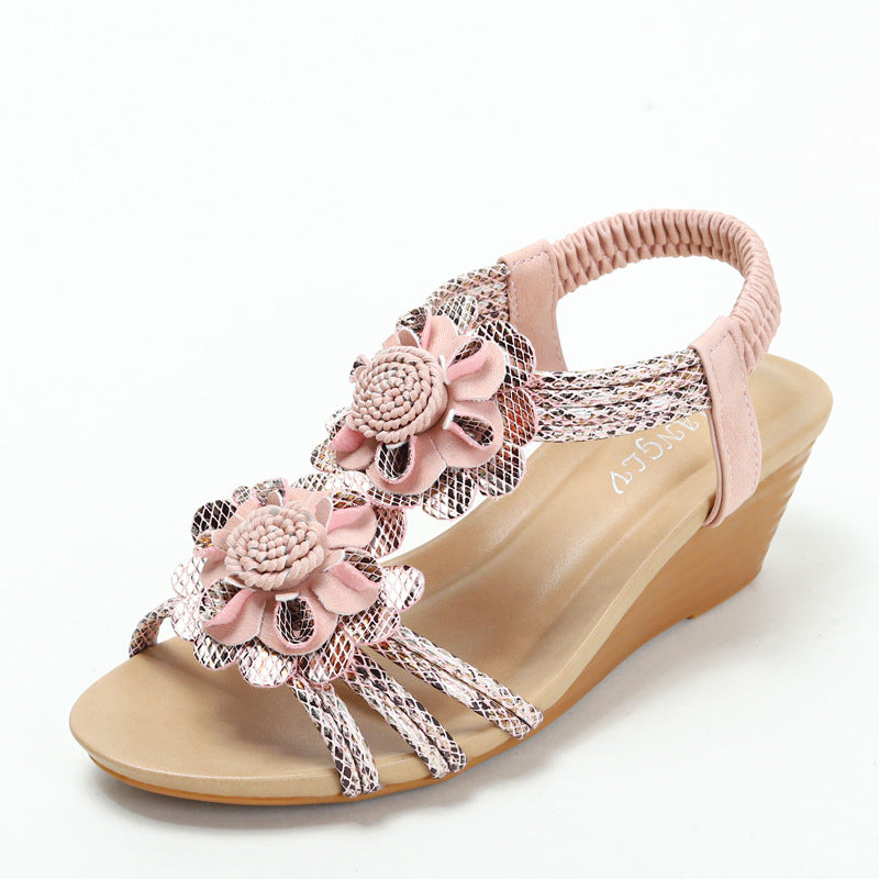 Roman Style Wedge Sandals Women's Flower Platform Muffin Sandals