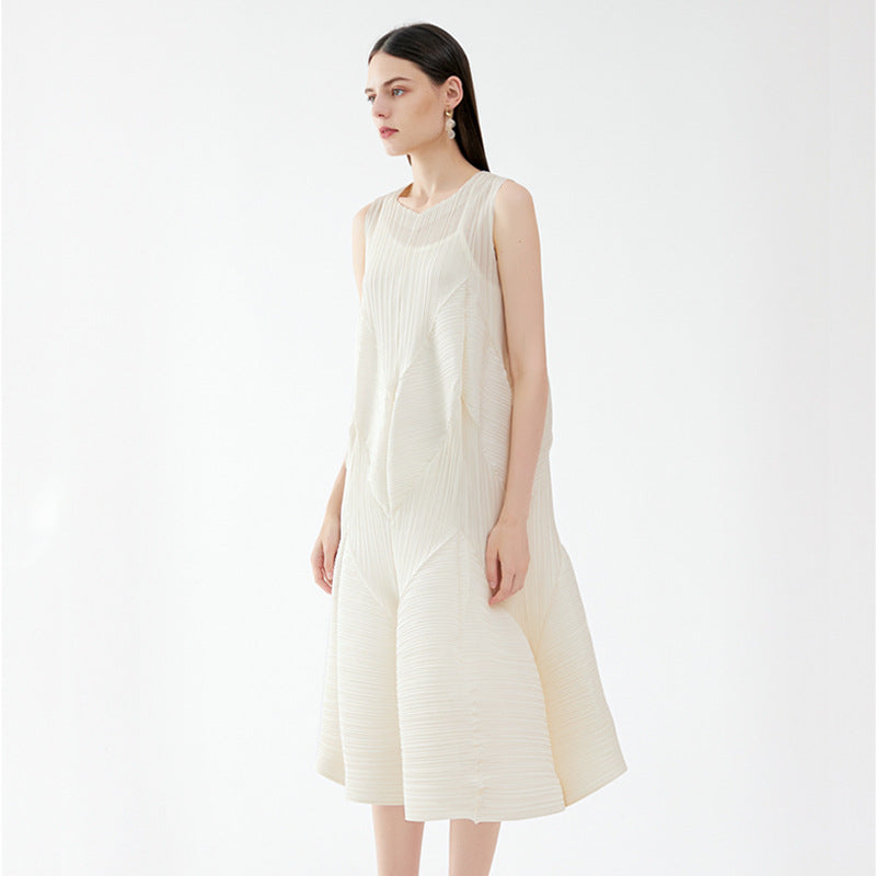 Three-Dimensional Sleeveless Bud Dress Women's V-neck Age-Reducing Puffy Midi Dress Women