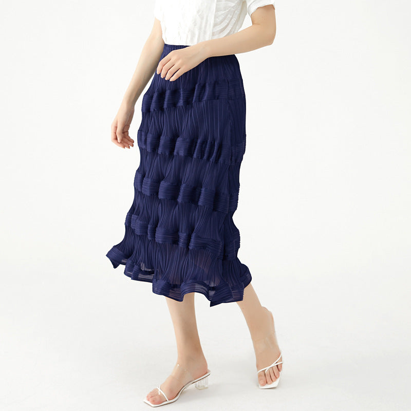 Waist Skirt Loose Wave Cake Slim Fit Slimming Midi Dress Women