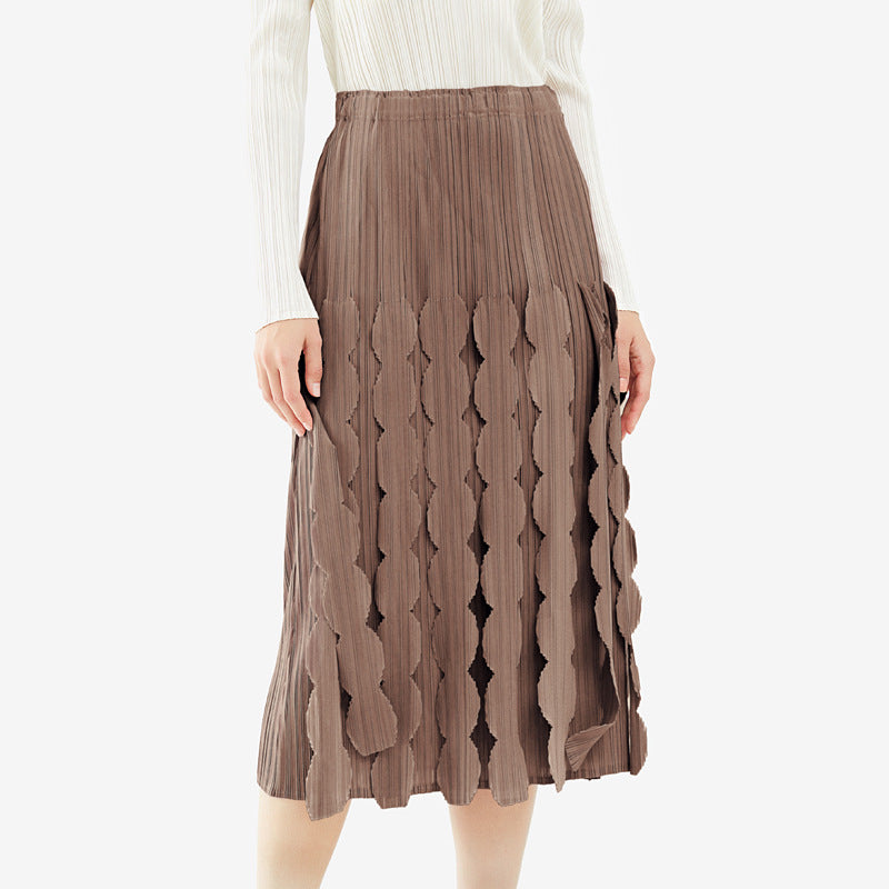 Women's Skirt Pure Color All-Matching Waist Midi Skirt Oversized Pleated Skirt Casual