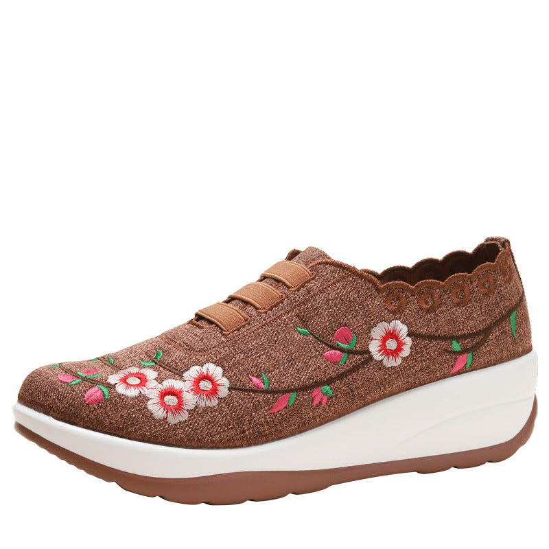 Fly-Knit Sneakers Women's Soft Bottom Breathable Embroidered Lightweight Casual Slip-on Pumps