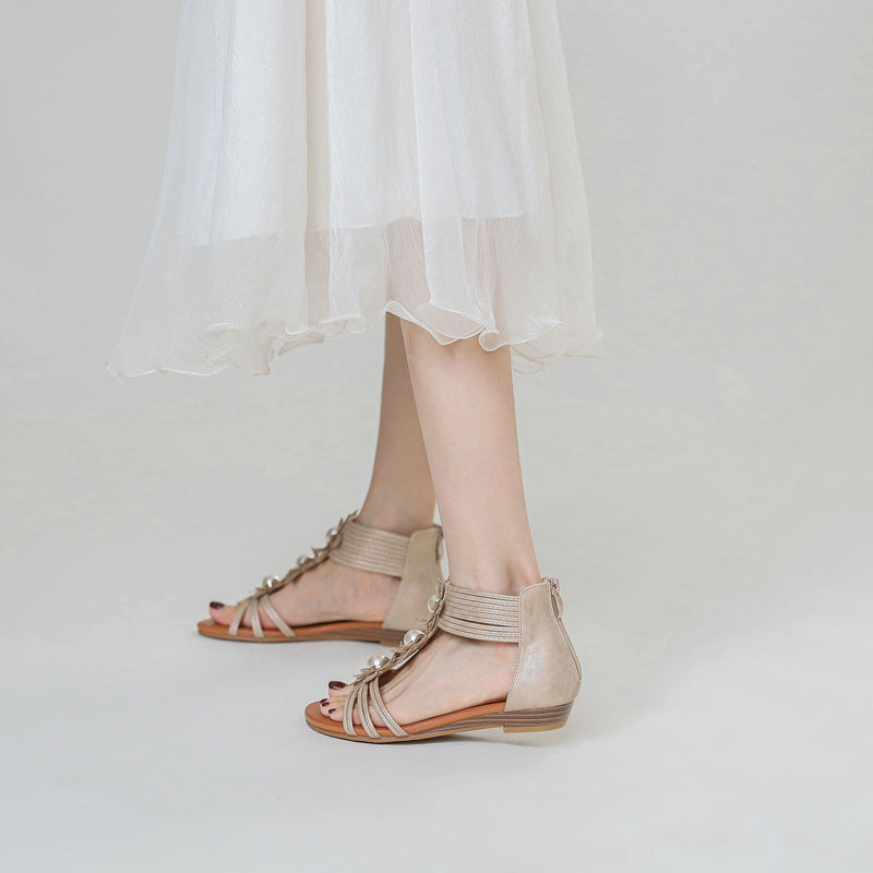 Women's Outdoor Sandals Bohemian Retro Flower Wedge Roman Shoes