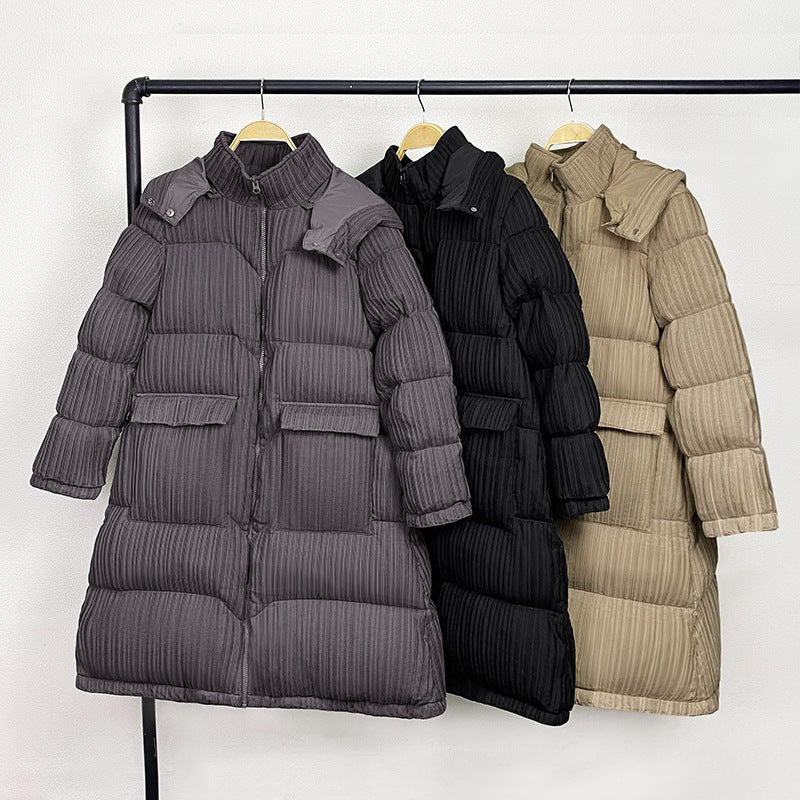 Winter down Jacket Women's Mid-Length Dongdaemun over-the-Knee Stand Collar White Duck down Hooded Coat for Women