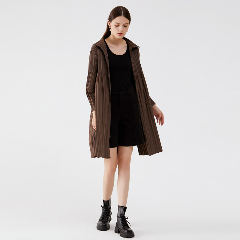 Women's Zipper Trench Coat Mid-Length Loose and Comfortable over the Knee Trench Coat