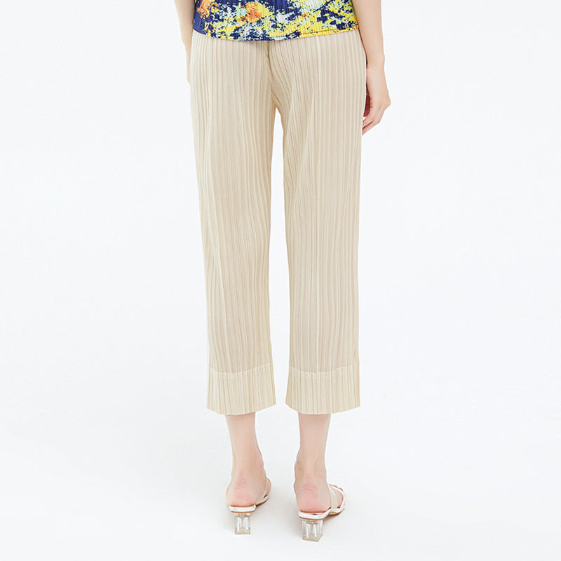 Thin Apricot Stitching Ruffle Casual All-Matching Straight Trousers Slim Skinny Pants Women's Pants