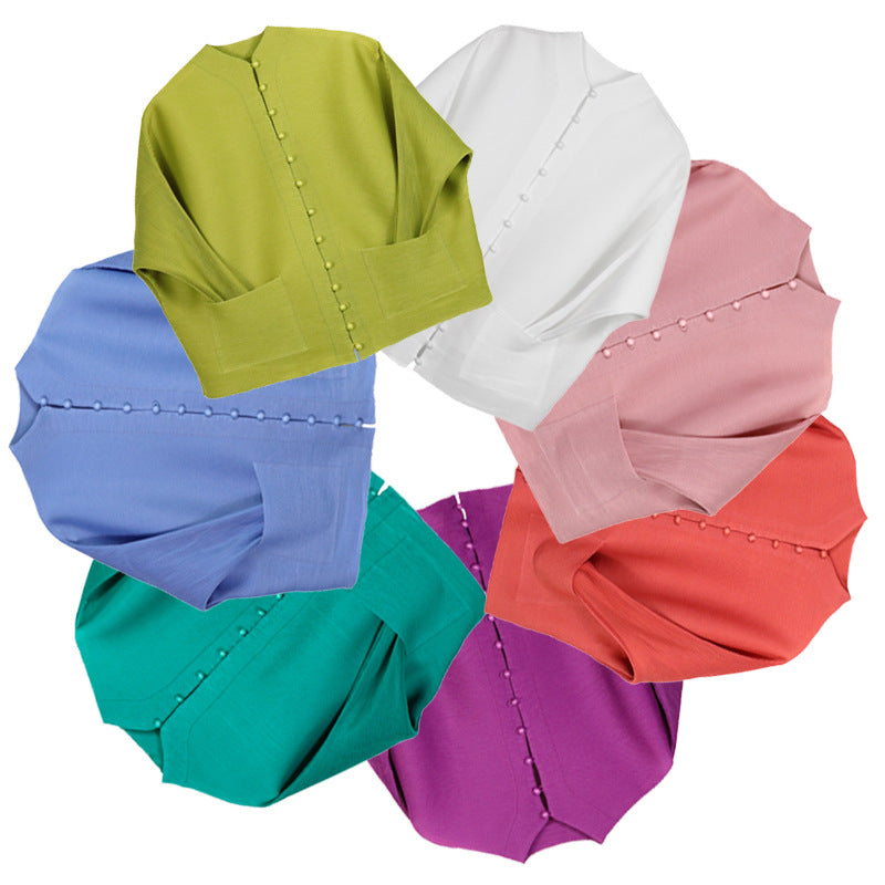 Women's All-Match Solid Color Cardigan Long-Sleeved Shirt Easy Matching Coat Breasted Shirt