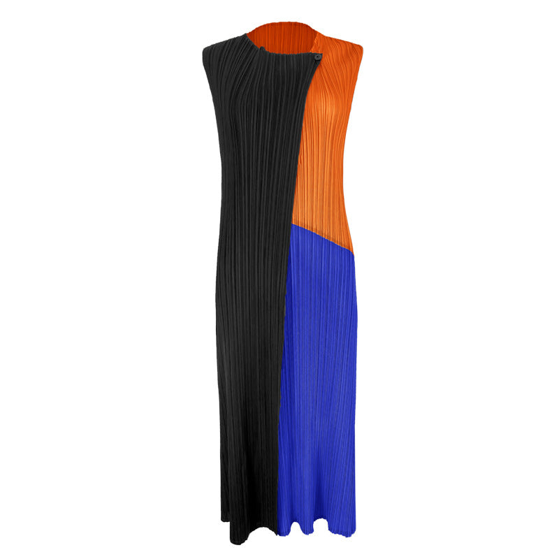 Simple Three-Color Stitching Dress Slim Fit Slimming Versatile Mid-Length A- line Skirt for Women