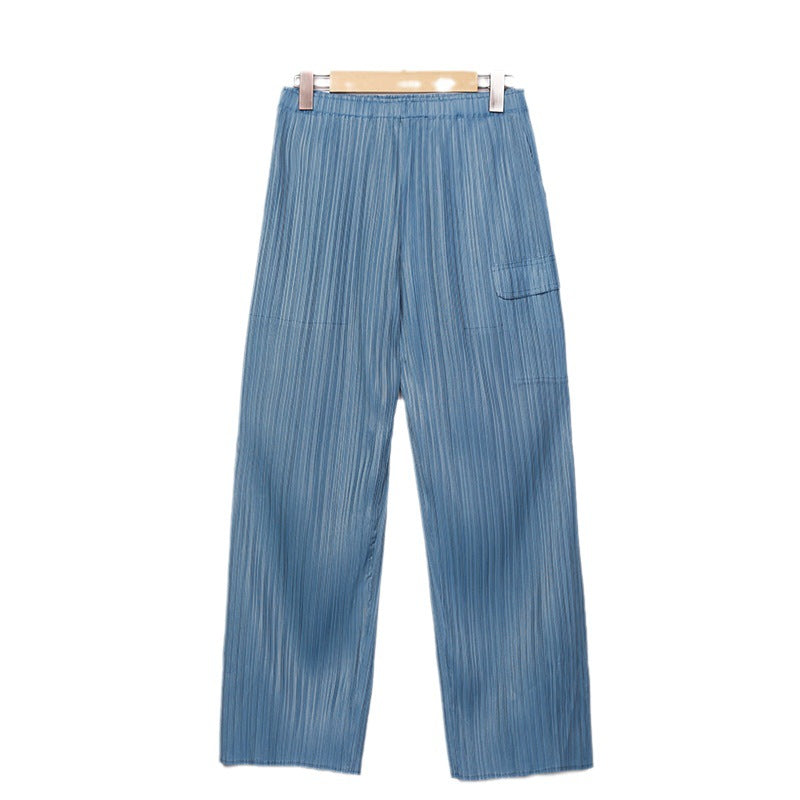 Women's Straight Mid-Waist Pleated All-Match Casual Pants