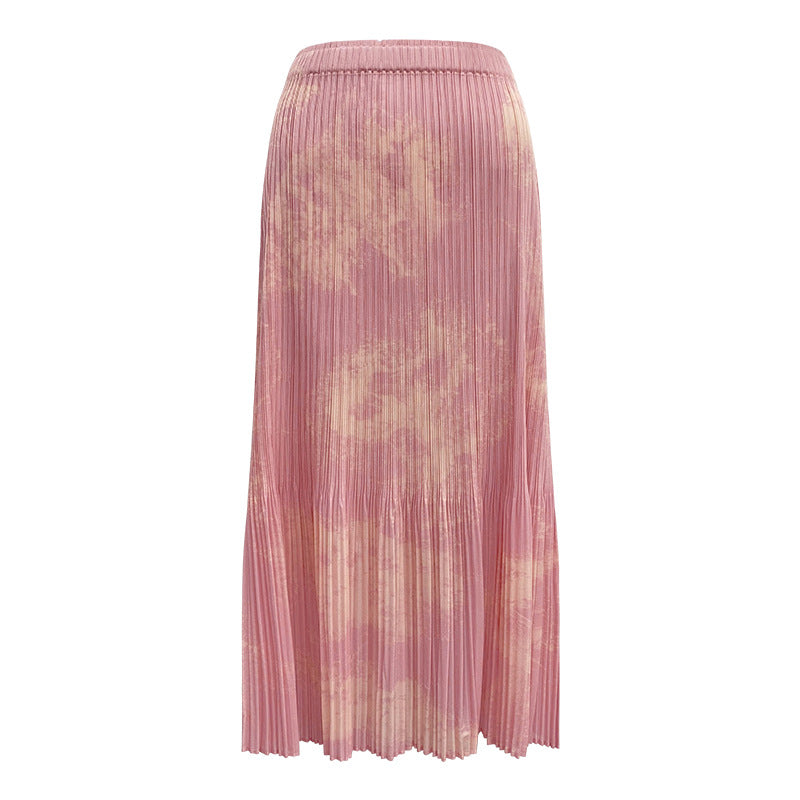 Skirt Collection A- line Skirt Women's Skirt Mid-Length Design Sense Niche Waist Printed Skirt