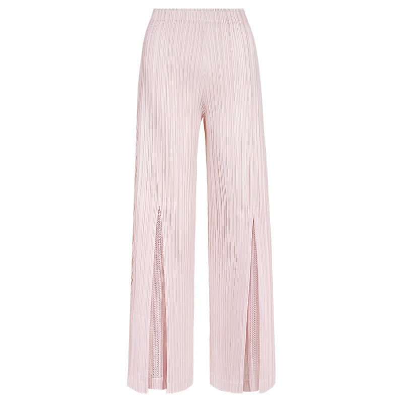 Thin Trousers Slit Casual Pants Women Elastic Slimming Legs Solid Color Stitching Wide-Leg Pants Women