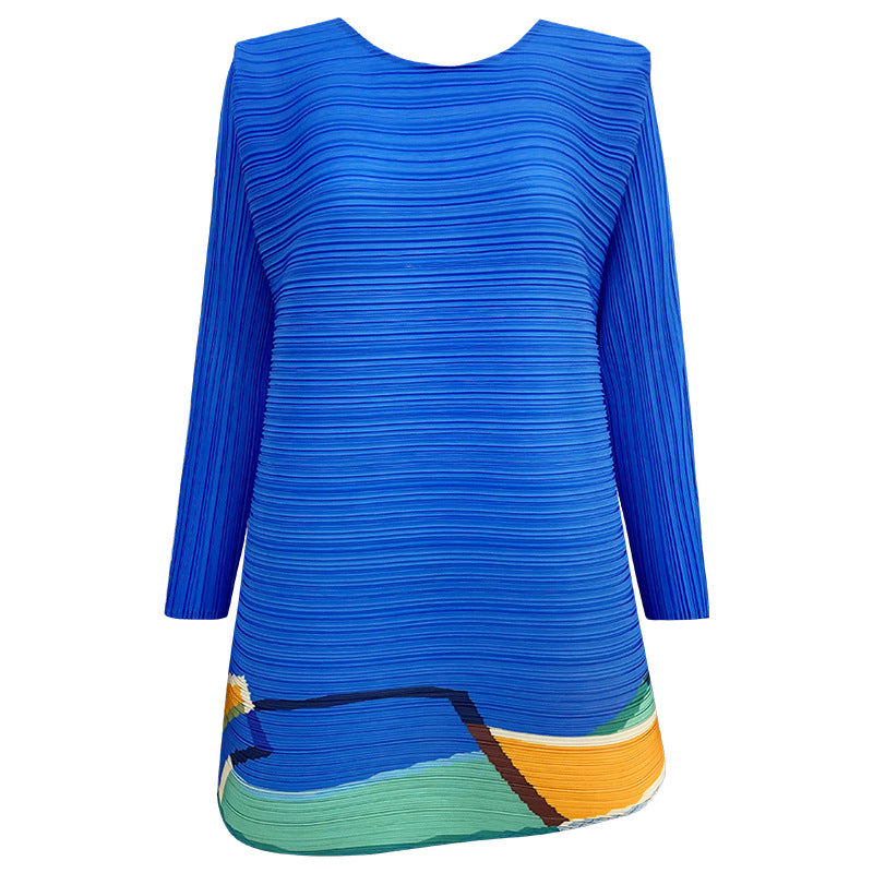 Women's Long-Sleeved Shirt Printed Casual Loose round Neck Multicolor T-shirt