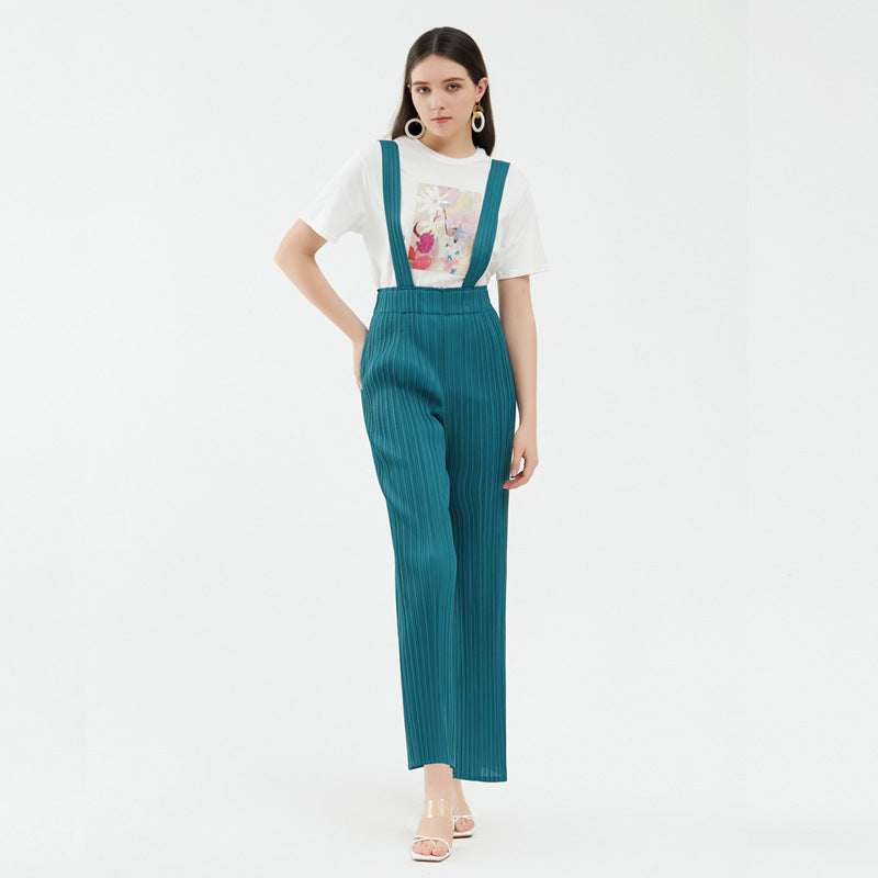 Waist Suspender Pants Drooping Straight-Shaped Trousers Casual Slimming Wide-Leg Pants for Women