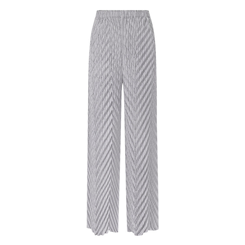 Straight-Leg Pants Women's White Pleated Waist Straight Basic Trousers for Women