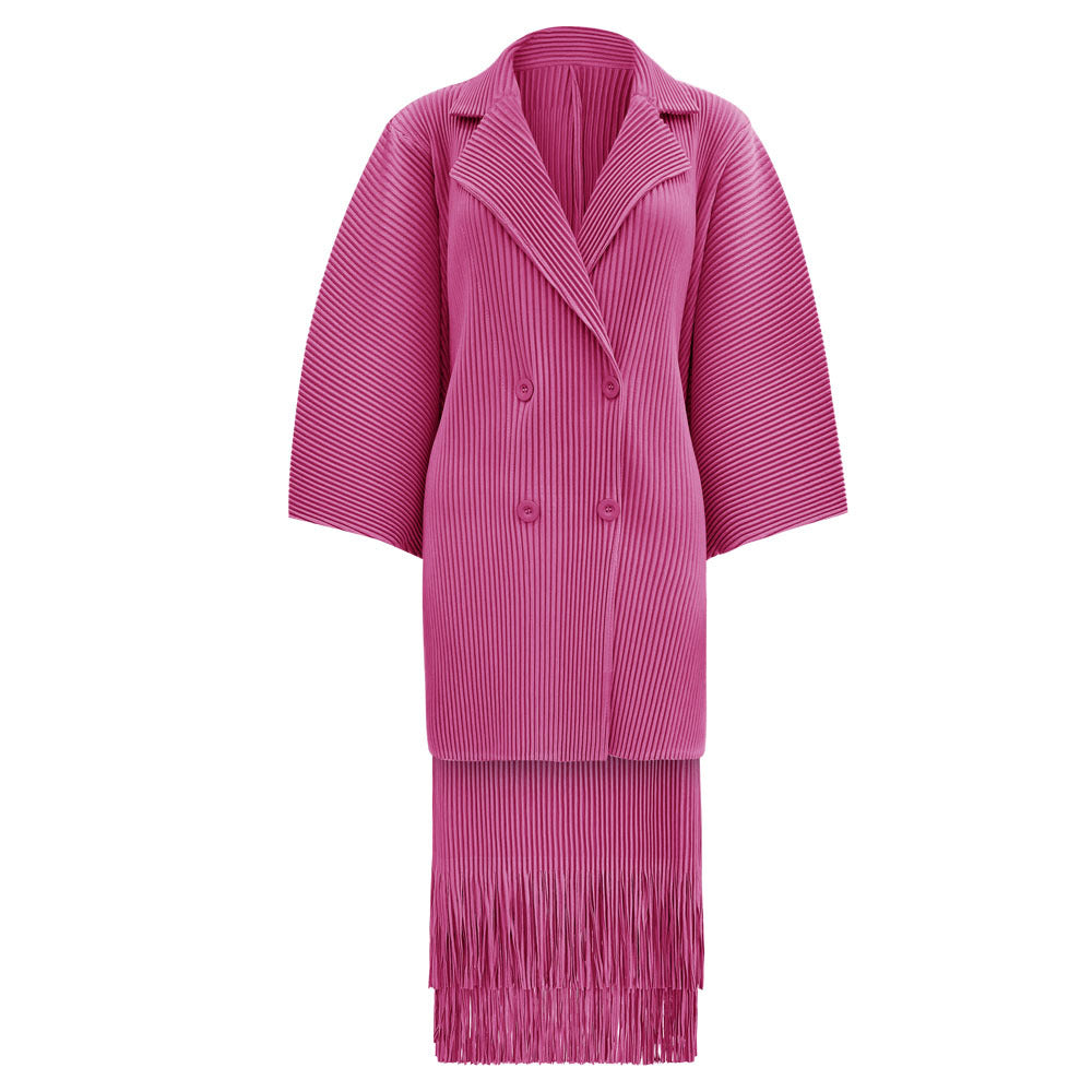 Suit Collar Thickened Coat Female Suit Two-Piece Solid Color Casual Tassel Skirt