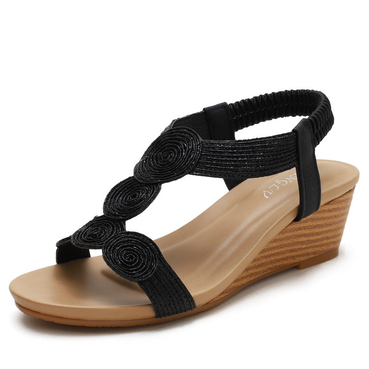 Roman Style Wedge Sandals Summer Strap Comfort and Casual plus Size Women's Shoes Mid Heel