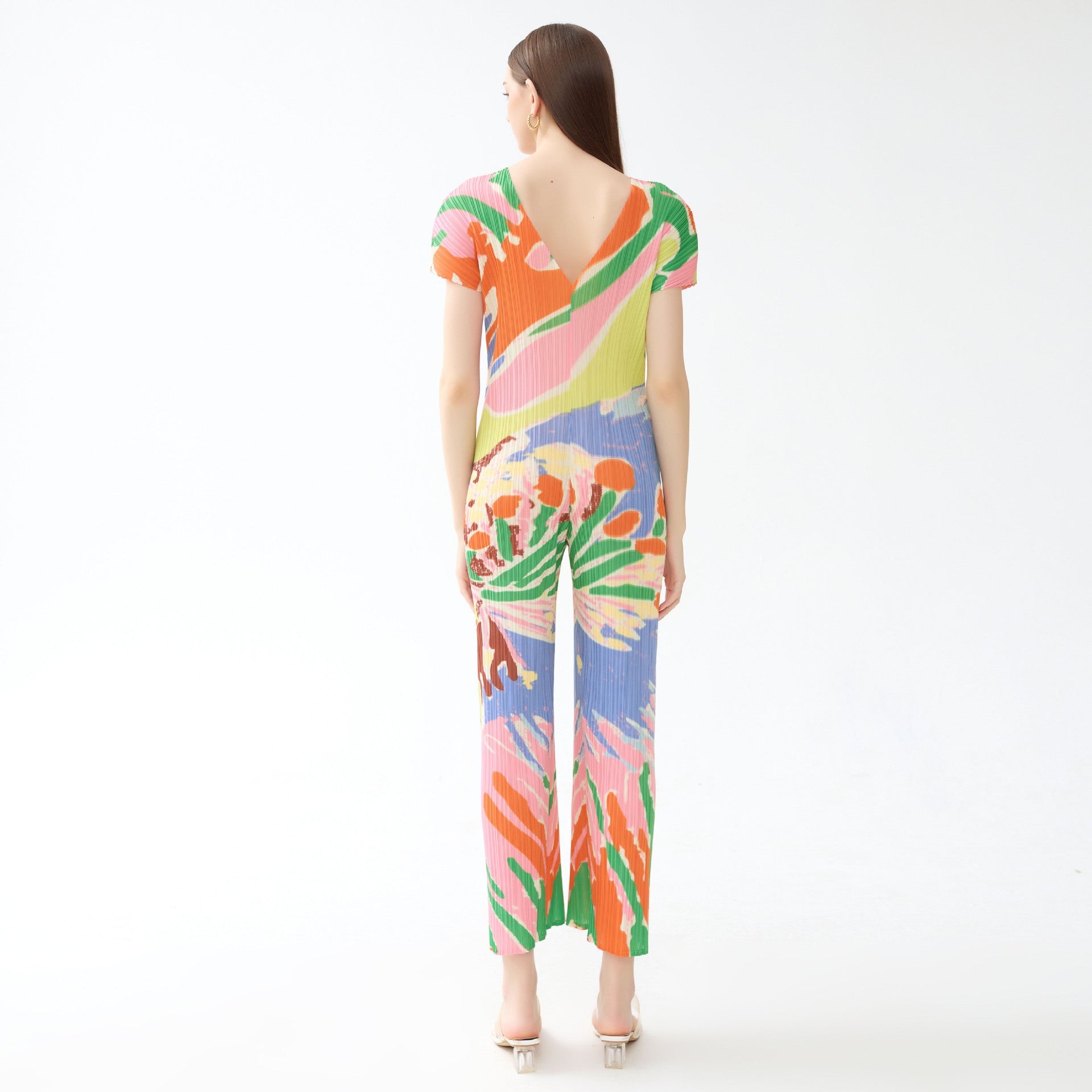 Women's Printed Loose Casual Casual V-neck Straight Jumpsuit