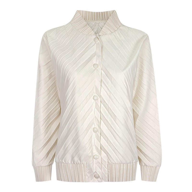 Women's Solid Color Basic Pleated Long-Sleeved Loose Leisure Windproof Jacket