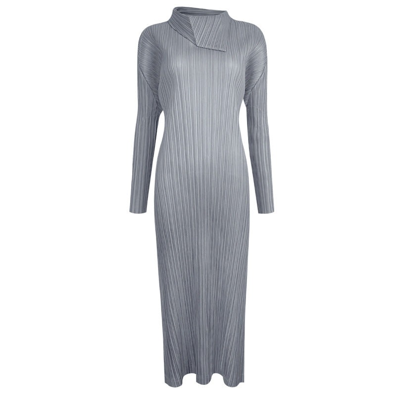 Solid Color Minimalist Long Sleeve Folding Collar Dress Women Slimming Elegant Dress Women
