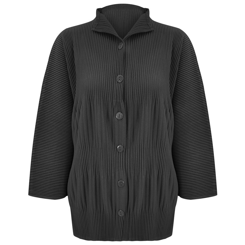 Thickened Single-Breasted Shirt Women's Solid Color Pleated Loose Casual Style Outer Long-Sleeves Top