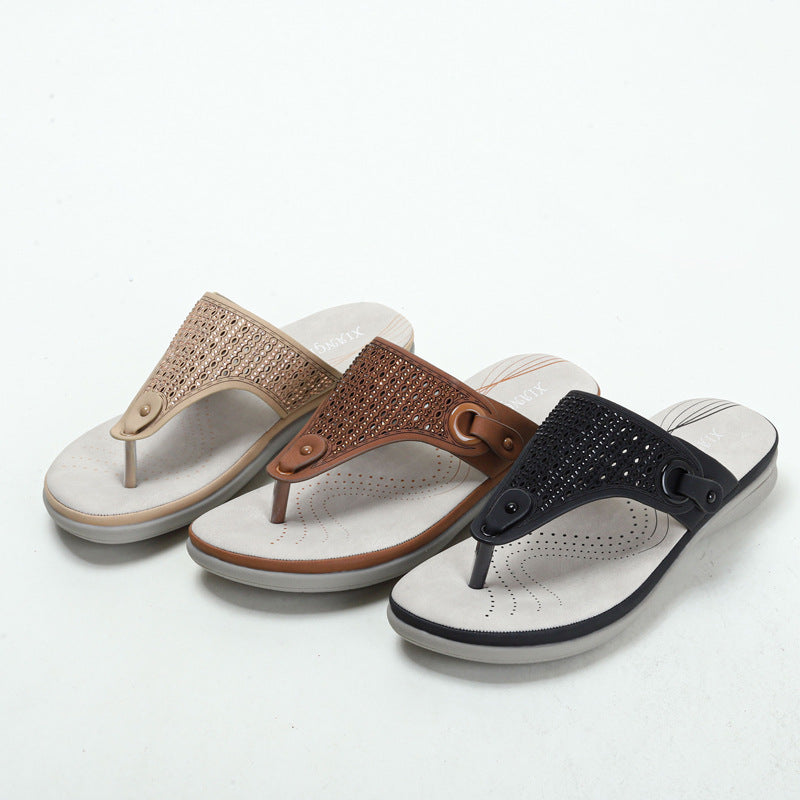 Outdoor Wear Platform Slippers Casual Seaside Rhinestone Beach Women's Split Toe Wedge Half Slippers