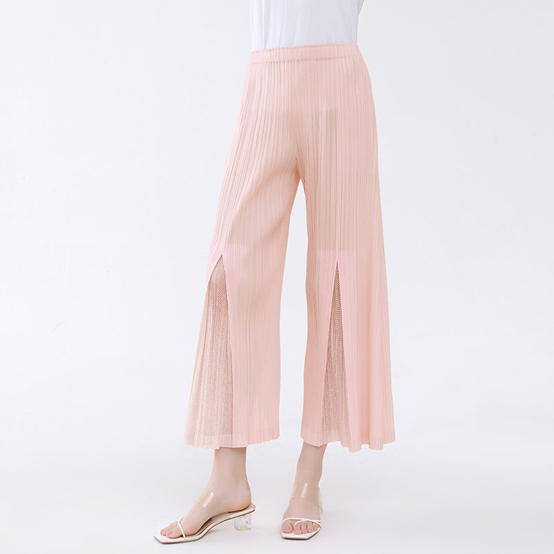 Thin Trousers Slit Casual Pants Women Elastic Slimming Legs Solid Color Stitching Wide-Leg Pants Women