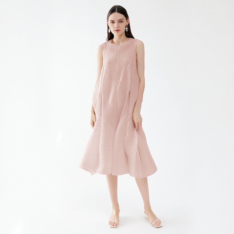 Three-Dimensional Sleeveless Bud Dress Women's V-neck Age-Reducing Puffy Midi Dress Women