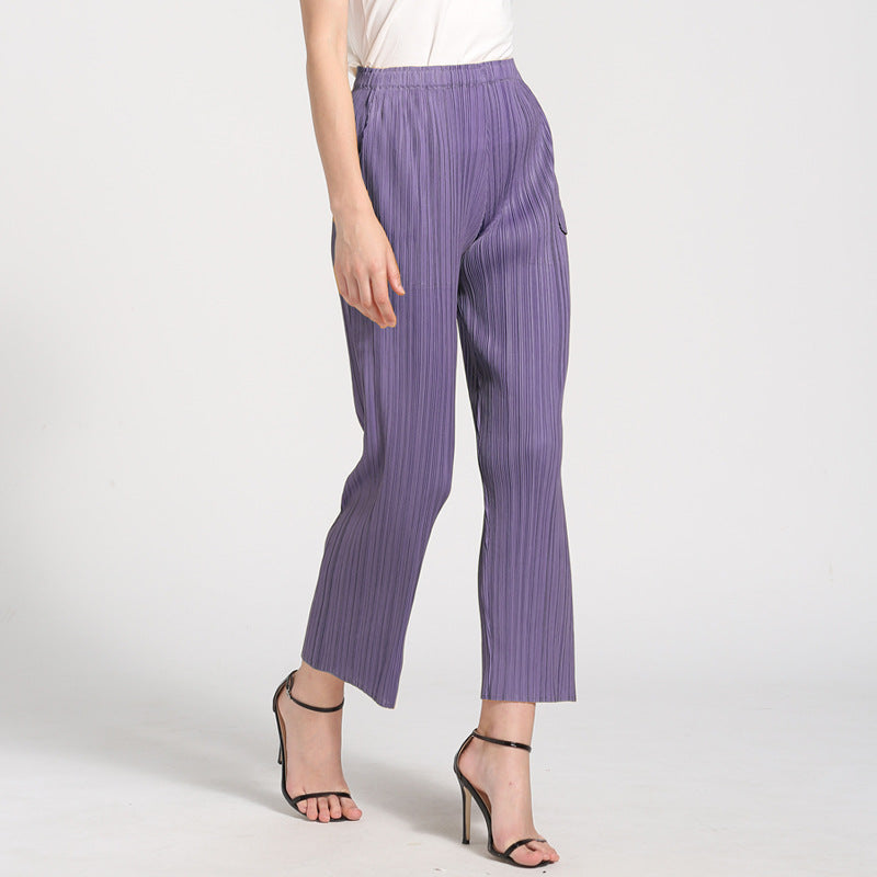 Women's Straight Mid-Waist Pleated All-Match Casual Pants