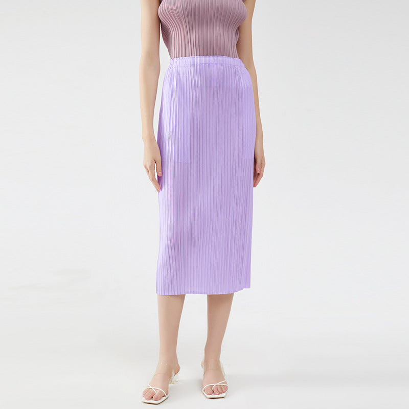 Straight A- line Skirt Loose Waist Back Slit Skirt Elegant Hip Skirt