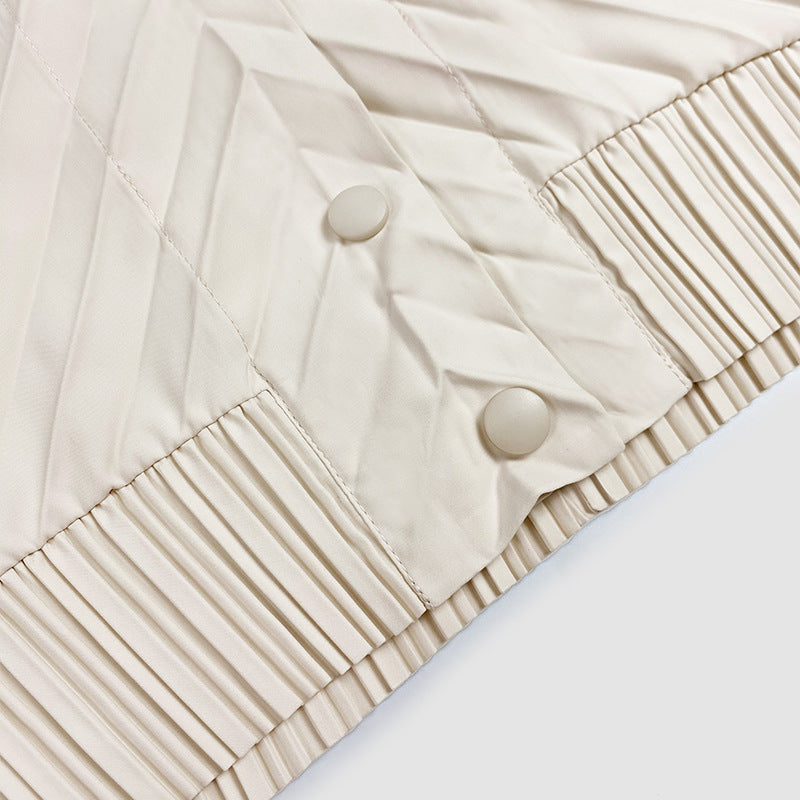 Women's Solid Color Basic Pleated Long-Sleeved Loose Leisure Windproof Jacket