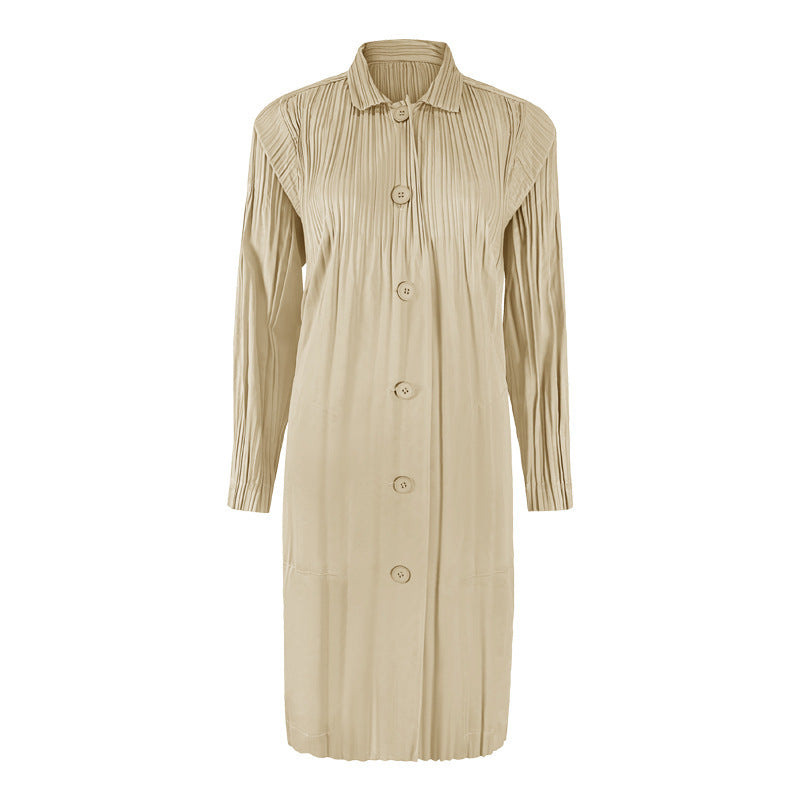 Solid Color Windbreaker Women's Mid-Length Autumn Stitching Loose Waterproof Windbreaker Women's Single-Breasted