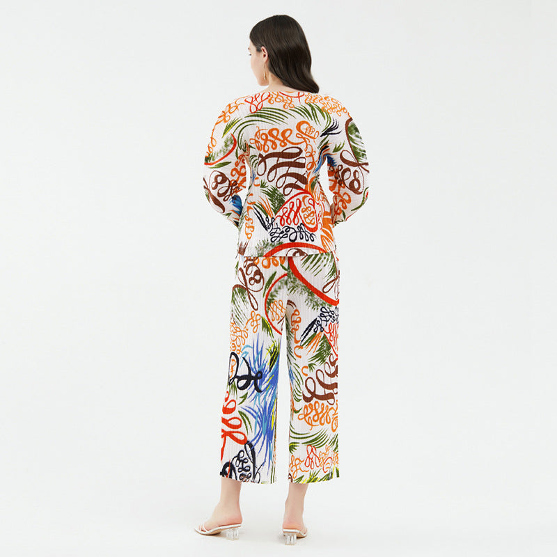 Suit Season Long-Sleeved Top Casual Straight Pants Trousers Two-Piece Set for Women