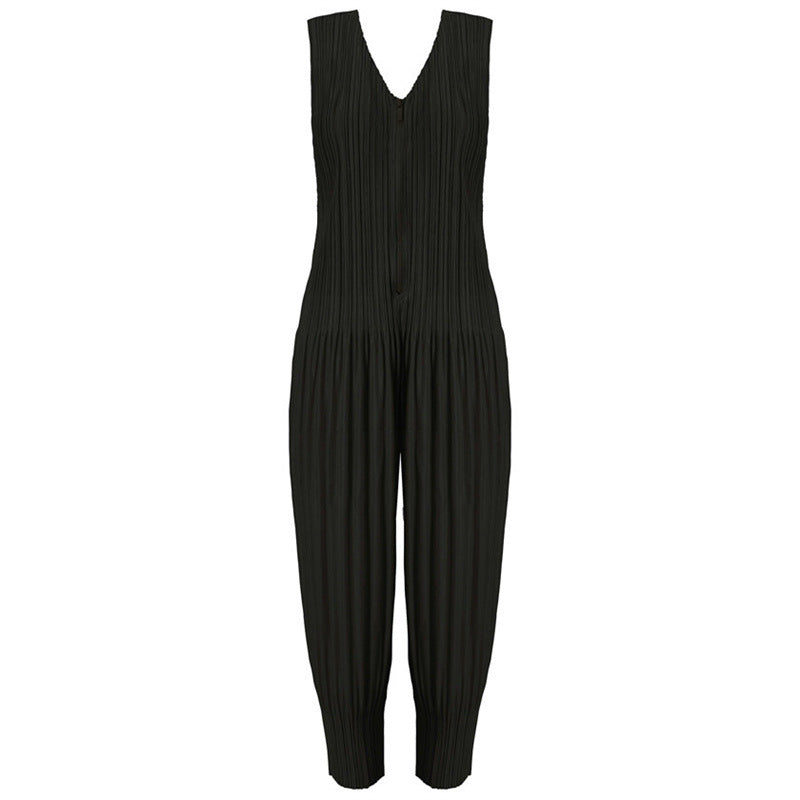 Trendy Light and Comfortable V-neck Wide Pressure Strap Burst Radish Jumpsuit