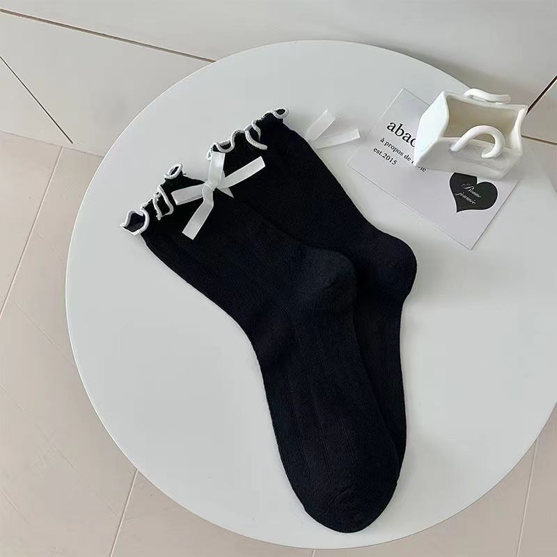6 Pairs / Socks Black White Gray Lace