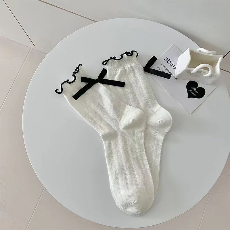 6 Pairs / Socks Black White Gray Lace