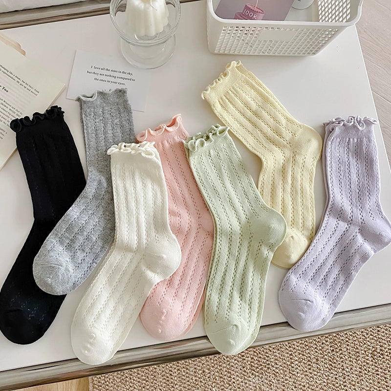 [5 Pairs] Summer Breathable Solid Color Mesh Preppy Style Fungus Fragrance