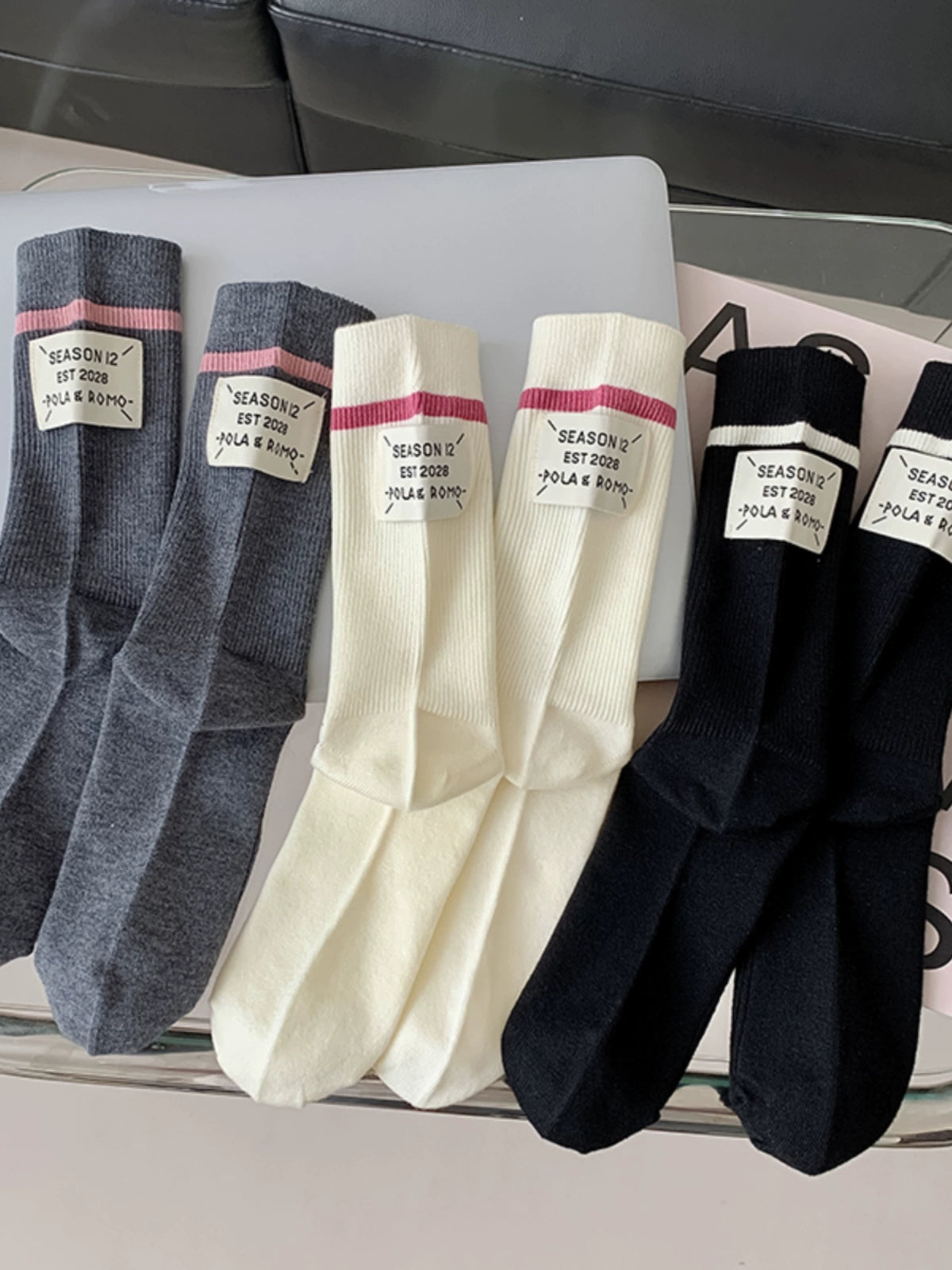 [3 Pairs] Three-Color Wool Heel Cloth Label Spring and Summer Soft Glutinous Simple and Comfortable Fashion Middle Wow