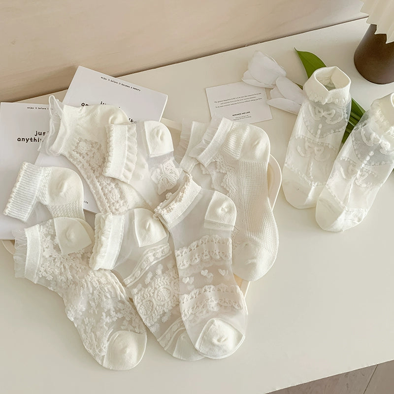 [5 Pairs] Kanekalon Transparent Summer Thin Solid Color White Gentle Wear