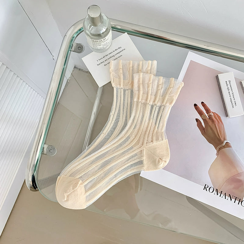 [5 Pairs] Striped Control Summer Thin Simple All-Matching Tube Socks