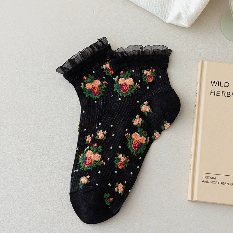 [5 Pairs] Fairy Teaches You How to Wear It in Summer! Thin Anti-Pilling Striped Floral