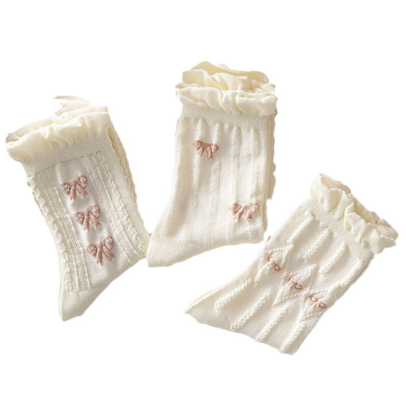 White Lace Socks Women's Tube Socks Lolita Thin Trendy Korean Style All-Match and Cute Japanese Style Sweet Student