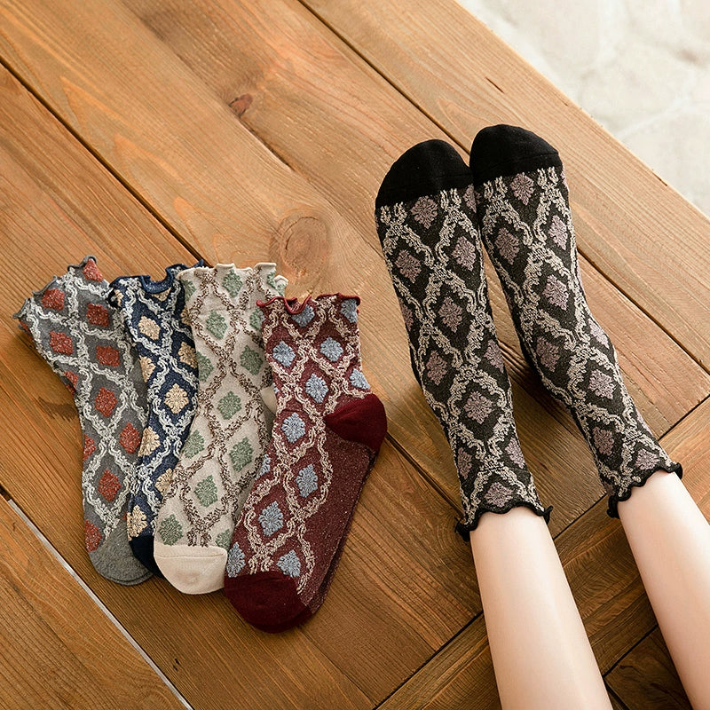 [2 Pairs] Spring and Summer Rhombus Lace Gold and Silver Silk Wear Fashionable Preface