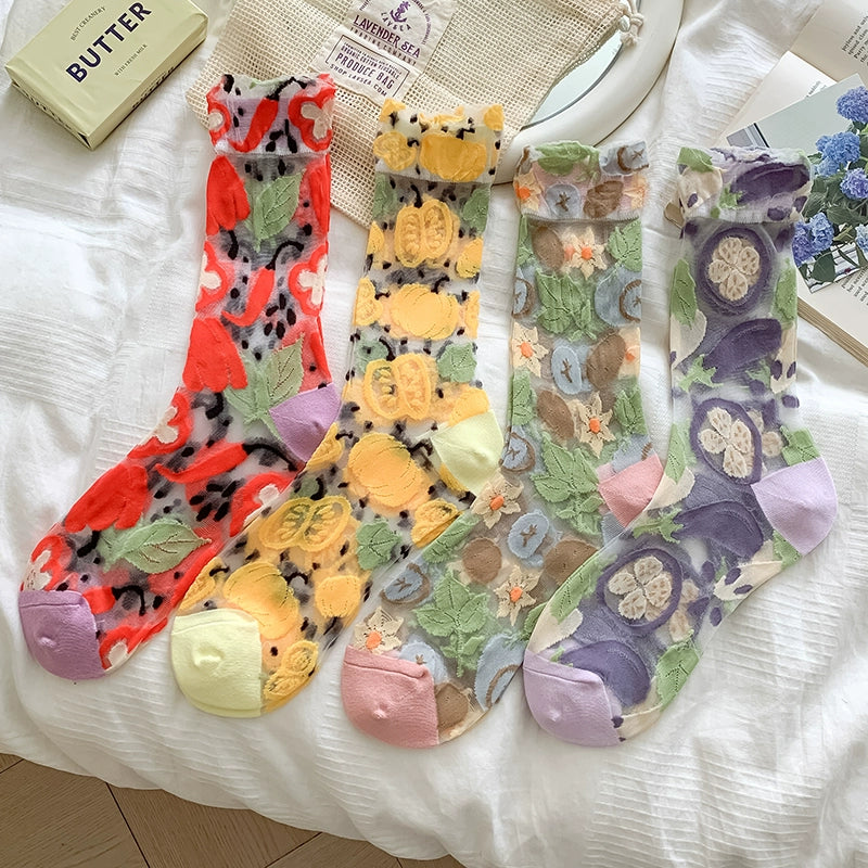 [4 Pairs] Summer Transparent Thin Breathable Original Material Design Simple Wear