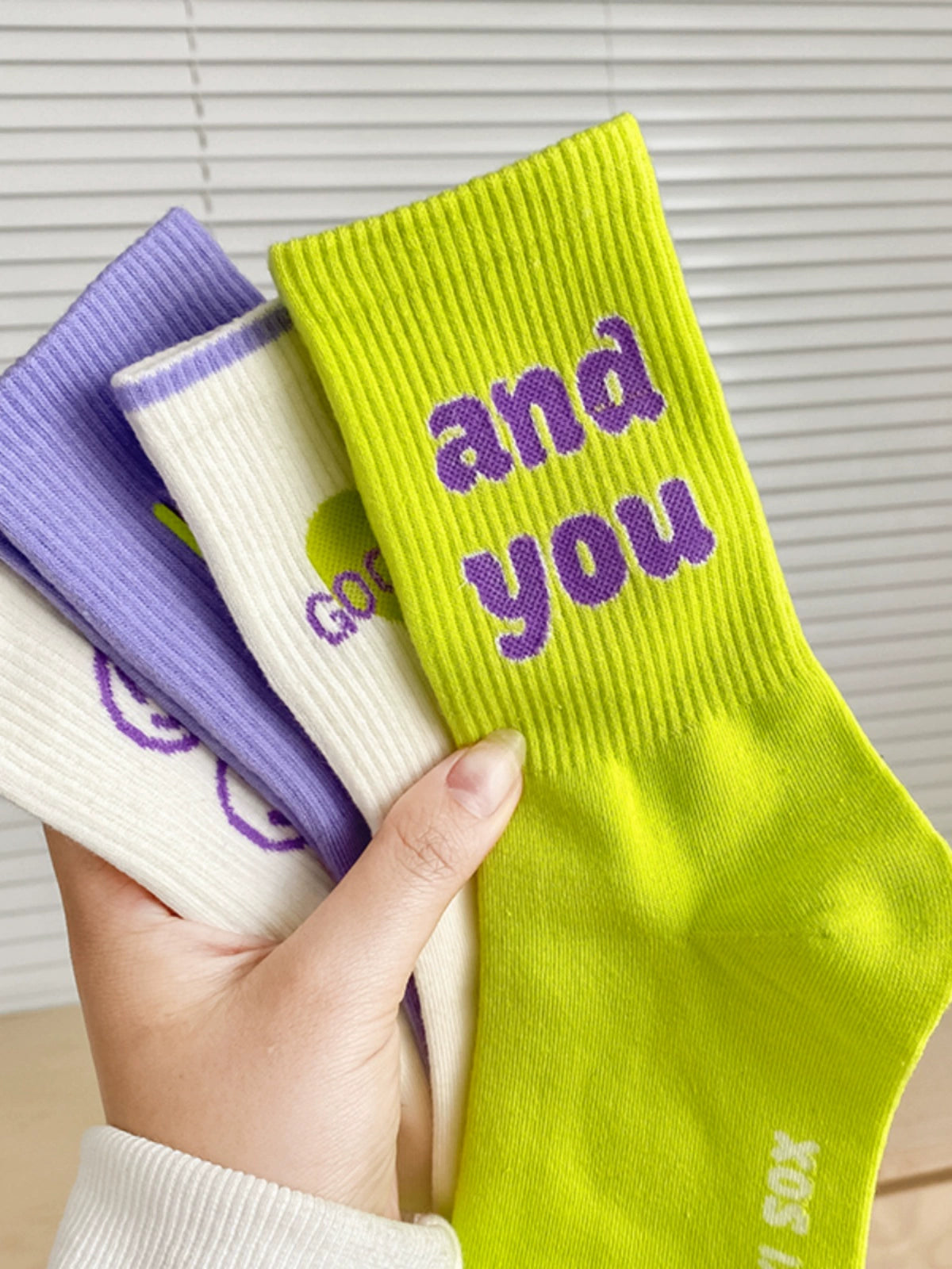 [4 Pairs] Spring and Summer Elastic Preppy Style Cute Sport Women's Mid-Calf Fashion Shoes with You