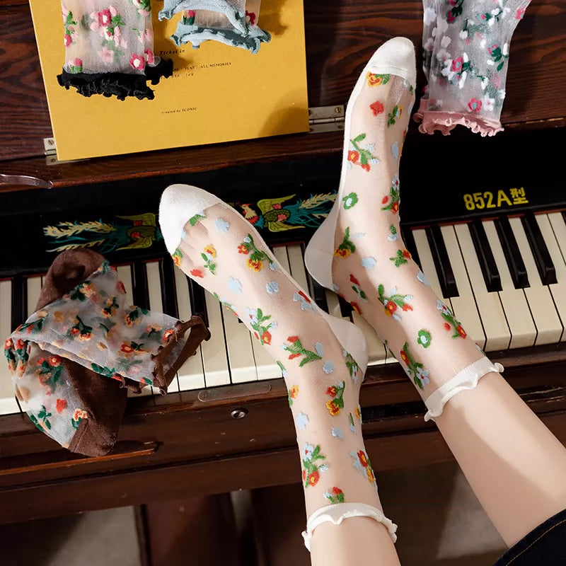 [5 Pairs] Summer Thin Little Flowers Kanekalon Wooden Ear Breathable Little Girl Wear