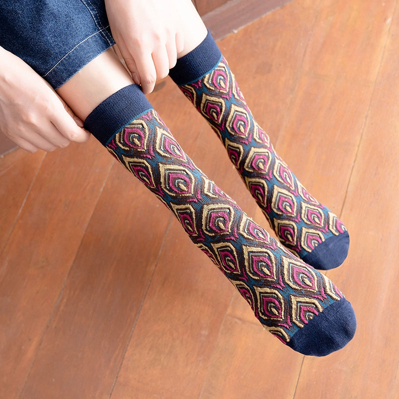 [2 Pairs] Spring and Summer Retro Peacock Feather Is Very Nice Tube Socks